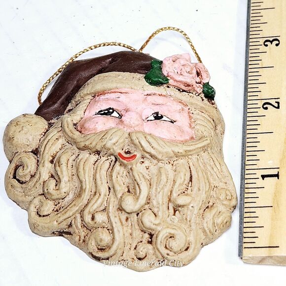 Vtg Christmas 3 “ Handmade Carved Hanging Santa Claus Face Rose Tree Ornament - Picture 6 of 8